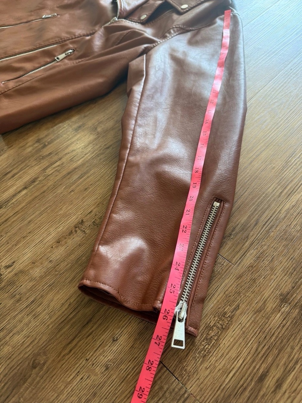 By Anthropologie Rich Cognac Brown Faux Leather Moto Jacket - Plus Size 2X - Picture 10 of 12
